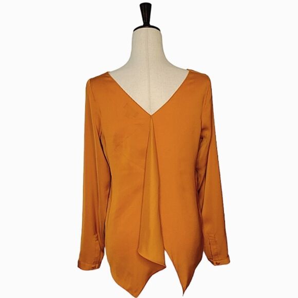 The Limited Burnt Orange Boatneck Split Back Long Sleeve Silky Blouse Size S - Picture 4 of 9